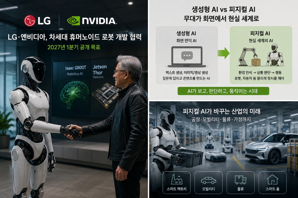 생성형 AI vs 피지컬 AI 비교 및 미래 산업 인포그래픽