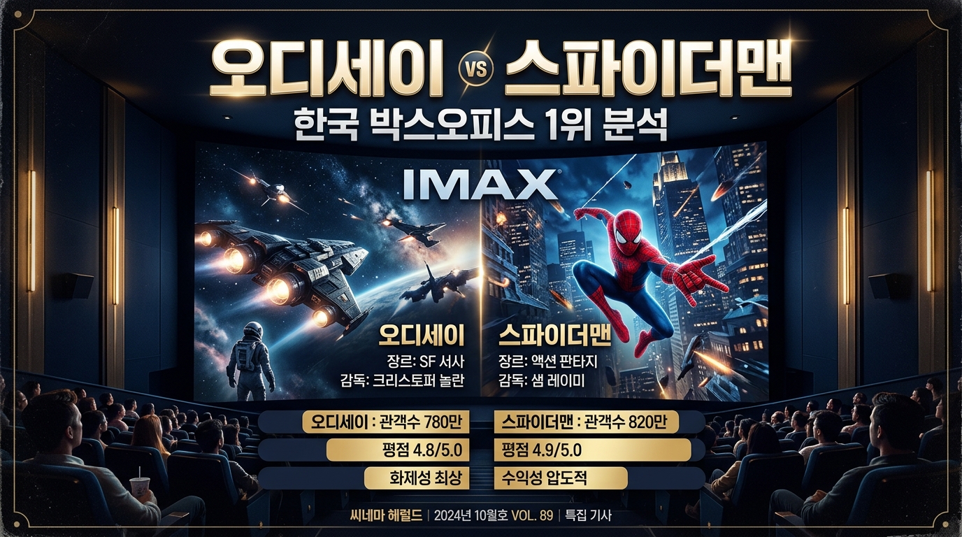 오디세이 vs 스파이더맨 한국 박스오피스 1위 분석 카드뉴스 커버