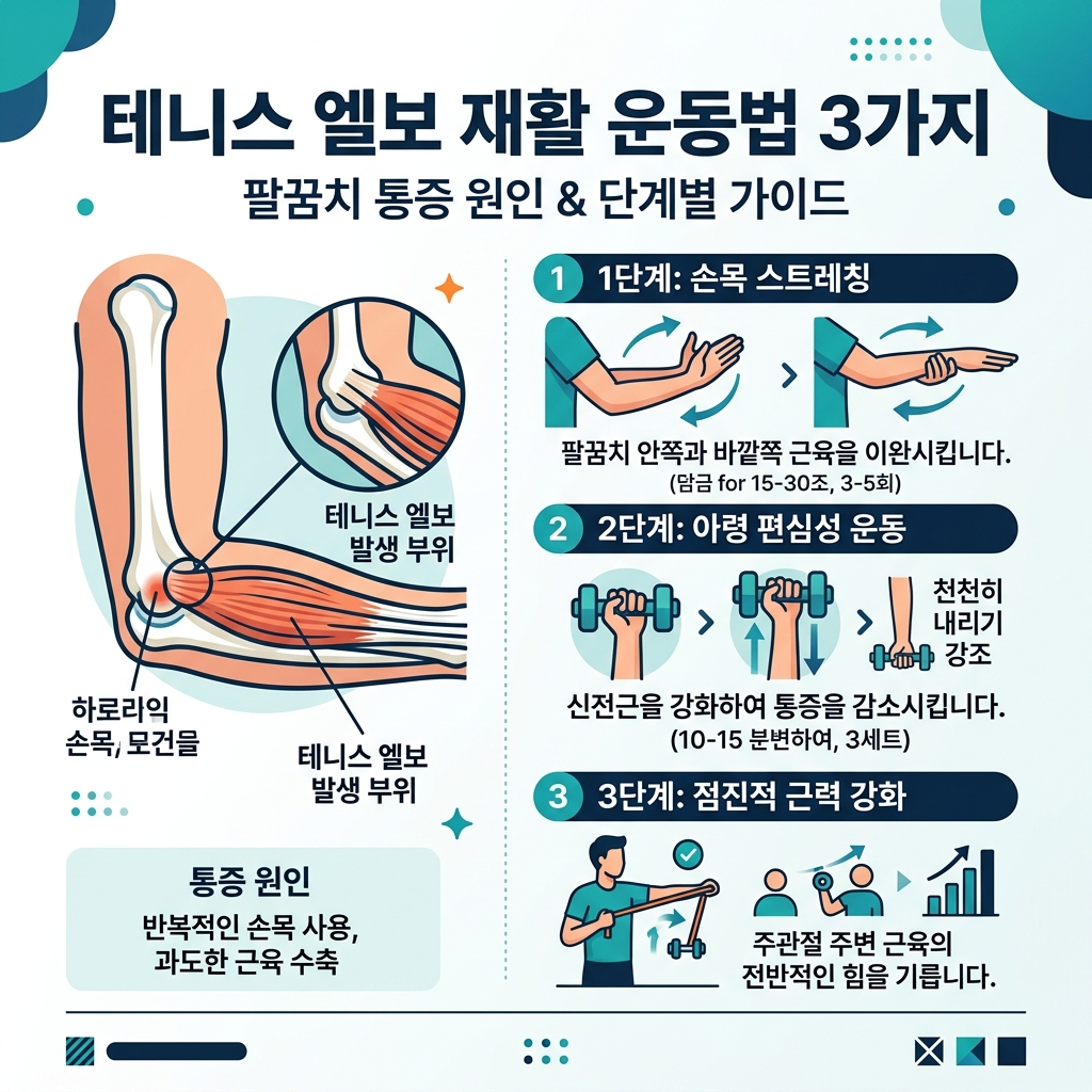 테니스 엘보 재활 운동법 3가지 커버 이미지